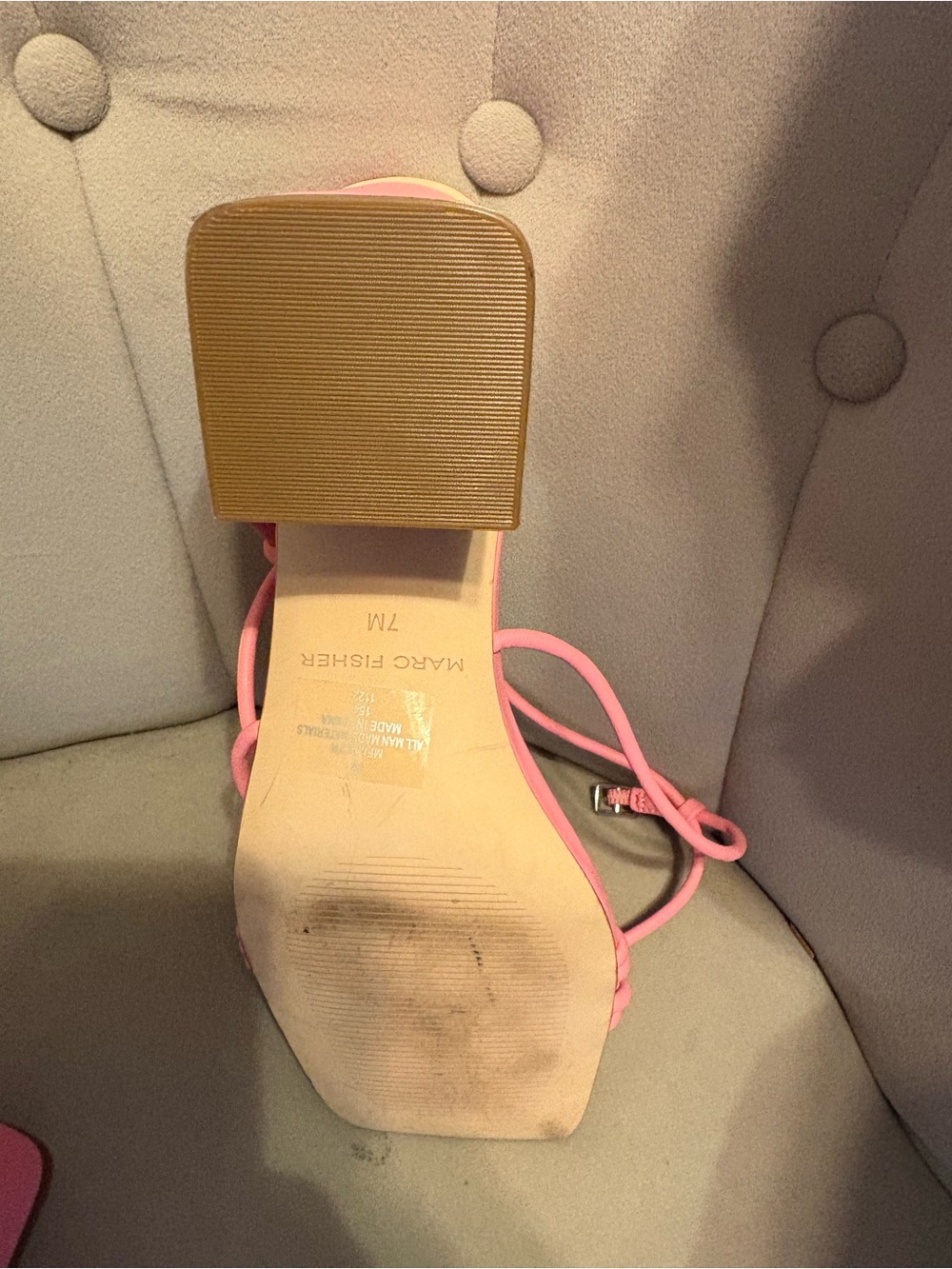 Marc Fisher Bubblegum Pink Twisted Strap Block Heel Sandals - Picture 5 of 6
